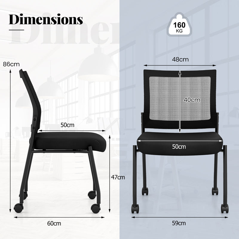 Stackable Armless Waiting Room Guest Chair with Wheels Set of 2-