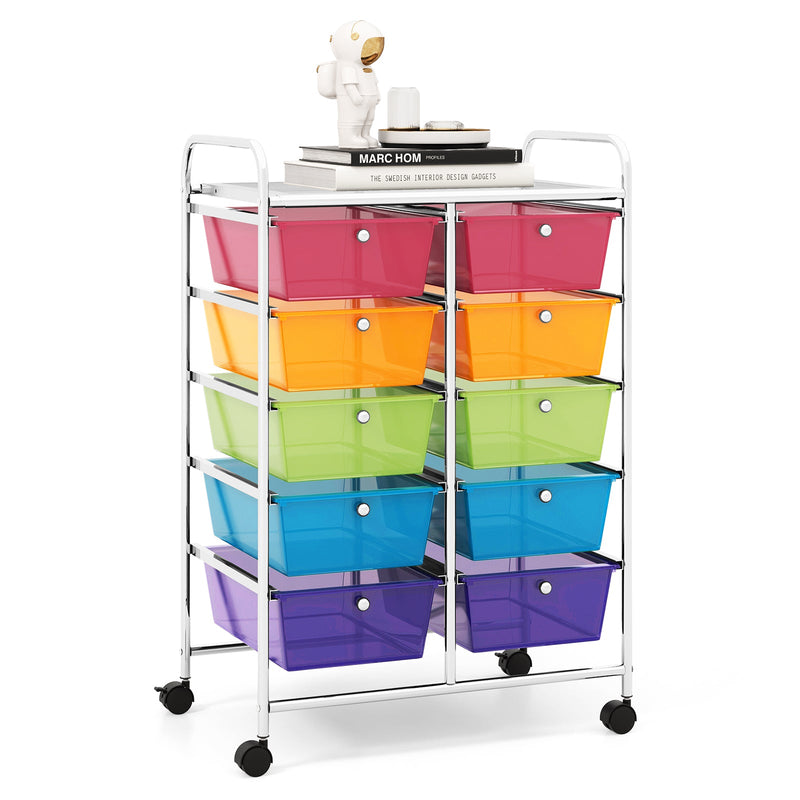 Rolling Storage Cart - 10-Drawer Organizer for Tools and Scrapbook Paper, Black - Perfect for DIY Crafts and Office Organising Tasks