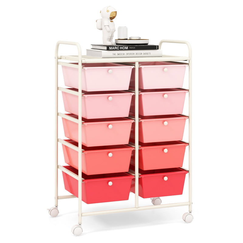 Rolling Storage Cart - 10-Drawer Organizer for Tools and Scrapbook Paper, Black - Perfect for DIY Crafts and Office Organising Tasks