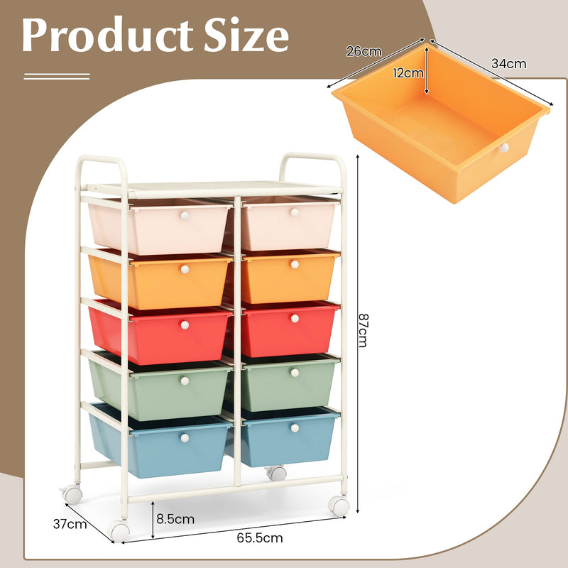 Rolling Storage Cart - 10-Drawer Organizer for Tools and Scrapbook Paper, Black - Perfect for DIY Crafts and Office Organising Tasks