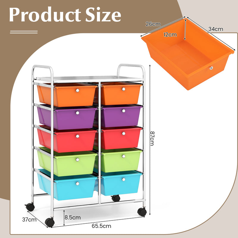 Rolling Storage Cart - 10-Drawer Organizer for Tools and Scrapbook Paper, Black - Perfect for DIY Crafts and Office Organising Tasks