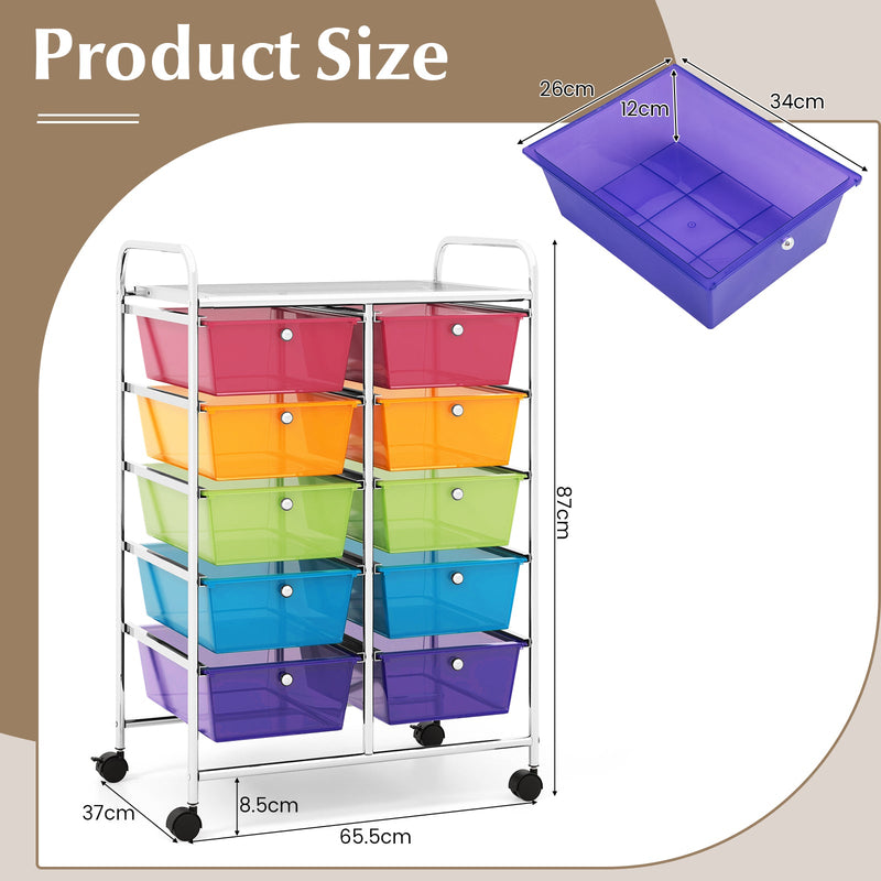 Rolling Storage Cart - 10-Drawer Organizer for Tools and Scrapbook Paper, Black - Perfect for DIY Crafts and Office Organising Tasks