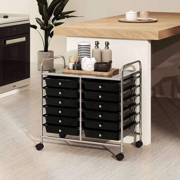 Storage Rolling Cart with Drawer and Large Countertop Side Handles-