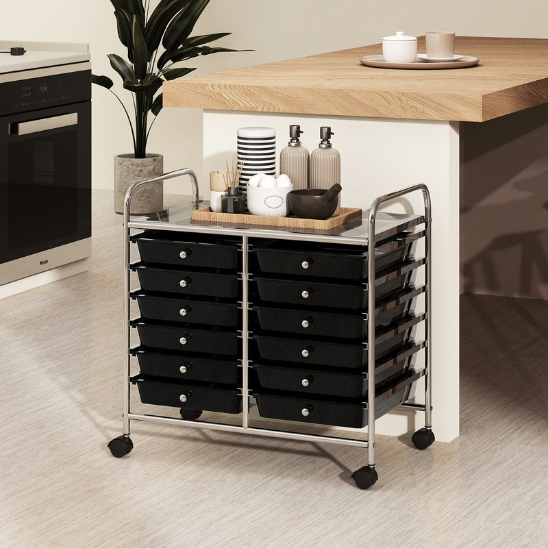 Storage Rolling Cart with Drawer and Large Countertop Side Handles-