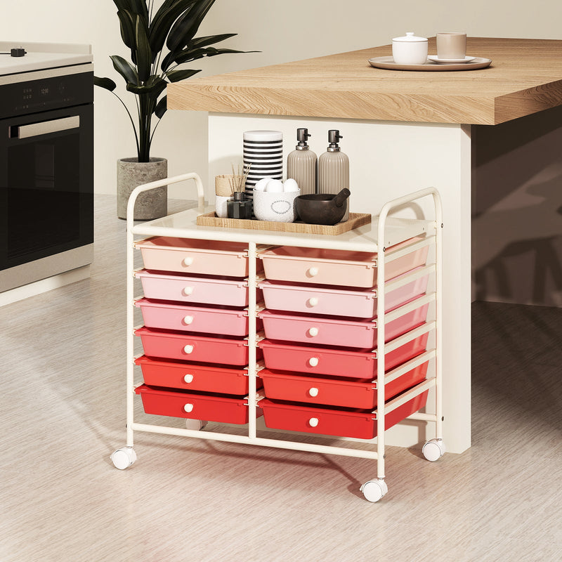 Storage Rolling Cart with Drawer and Large Countertop Side Handles-