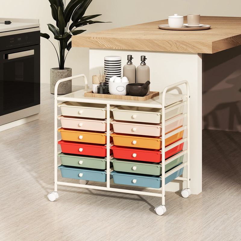 Storage Rolling Cart with Drawer and Large Countertop Side Handles-