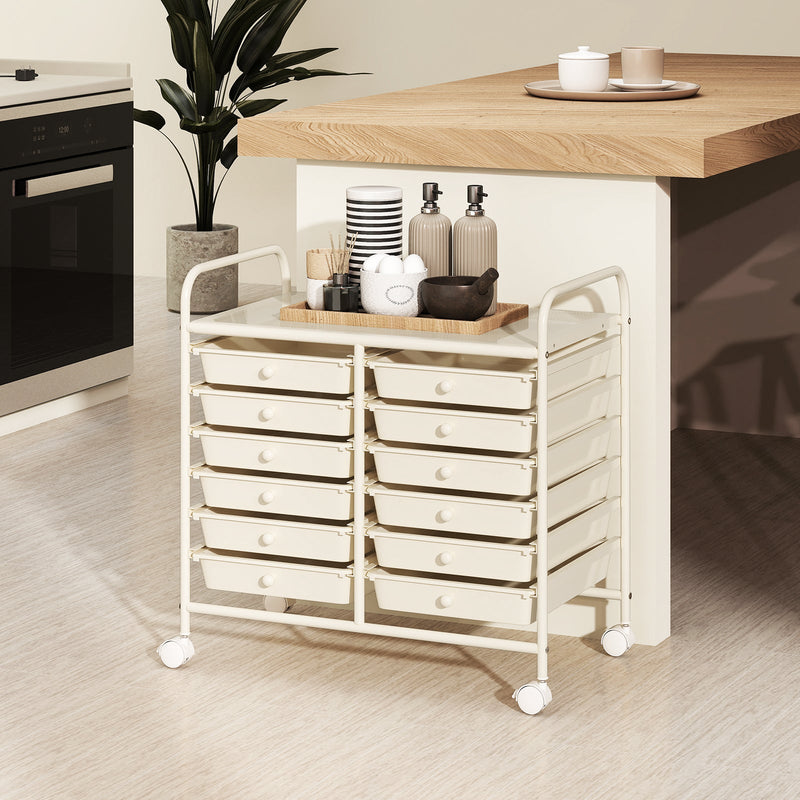 Storage Rolling Cart with Drawer and Large Countertop Side Handles-