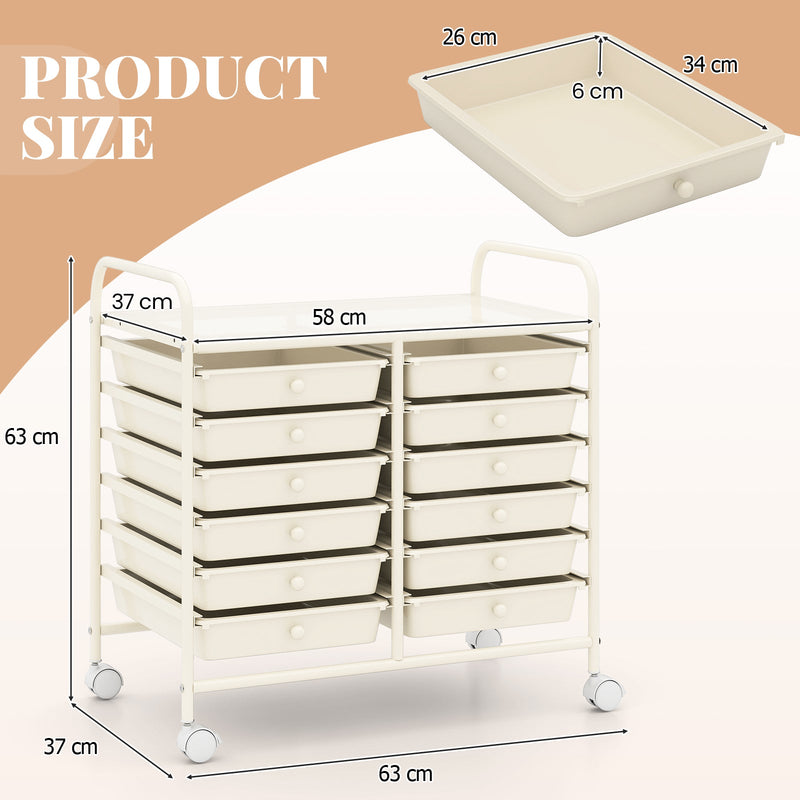 Storage Rolling Cart with Drawer and Large Countertop Side Handles-