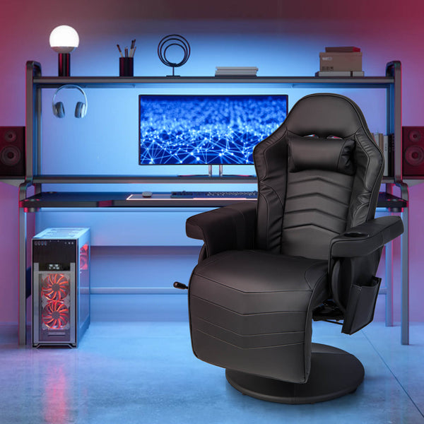 Gaming Chair with Electric Massage Feature - With Cup Holder and Side Pouch in Sleek Black - Perfect for Gaming Enthusiasts and Office Workers Desiring Extra Comfort