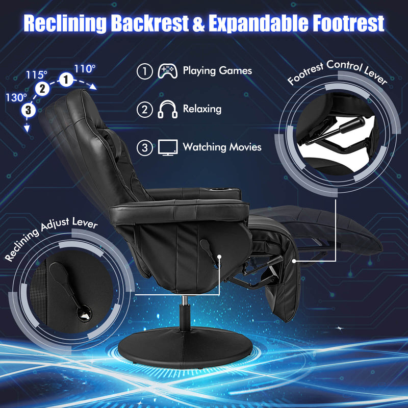 Gaming Chair with Electric Massage Feature - With Cup Holder and Side Pouch in Sleek Black - Perfect for Gaming Enthusiasts and Office Workers Desiring Extra Comfort