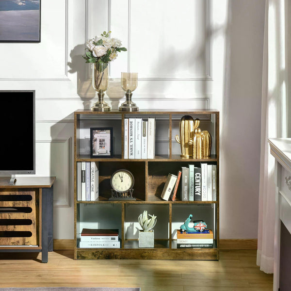3-Tier Storage Shelf Bookcase - Rustic Brown Display Rack for Organizing - Perfect for Home Office, Living Room, or Playroom