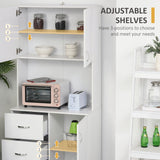 Freestanding White Kitchen Storage Cabinet - 2 Enclosed Shelves, 3 Drawers, 1 Open Compartment with Adjustable Height - Space-Saving Organizer for Home Cookware and Utensils