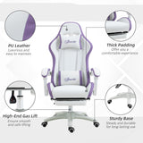 Ergonomic Racing-Style Gamer Chair - PU Leather Reclining Seat with 360 Swivel, Footrest, Detachable Headrest & Lumbar Support - Ultimate Comfort for Gaming & Office Work, Vibrant Purple