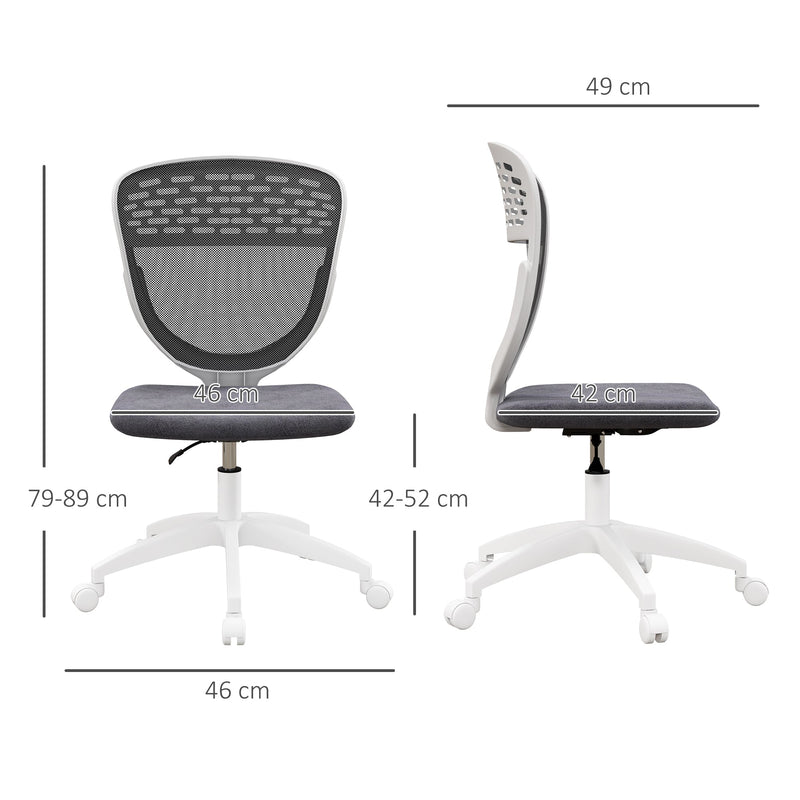 Mesh Office Chair - Armless, Height Adjustable with Swivel Wheels, Grey - Ideal for Home and Office Comfort