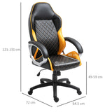 High-Back Faux Leather Office Chair with Diamond Line Detailing - Ergonomic Rocker Swivel Desk Chair with Wheels, Black and Orange - Ideal for Home Office and Computer Workstations