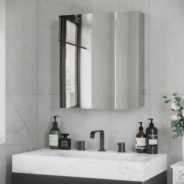 Wall-Mounted Mirror Cabinet - Bathroom Medicine Storage with Hinged Door, Multiple Shelves - Ideal for Organizing Toiletries and Laundry Essentials