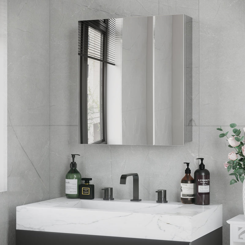 Wall-Mounted Mirror Cabinet - Bathroom Medicine Storage with Hinged Door, Multiple Shelves - Ideal for Organizing Toiletries and Laundry Essentials