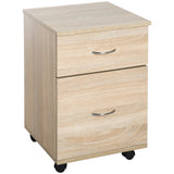 Oak Rolling File Cabinet Cupboard - 2-Drawer Table Storage Unit with Wheels - Mobile Bedside Organizer for Home Office Use