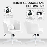 HOMCOM Velvet Office Chair with Petal Shell Back and Lumbar Pillow, Armless Desk Chair with Wide Seat and Tilt Function, Height Adjustable Swivel Makeup Vanity Chair for Bedroom, White