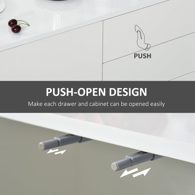 High Gloss Sideboard Cabinet - Contemporary Push-Open Design with Dual Drawers - Stylish Storage Solution for Living Room and Bedroom