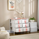 6-Fabric Drawer Dresser - Sturdy Metal Frame and Wooden Top Chest of Drawers - Space-Saving Cloth Organizer for Kids Room, Living Room in Pink