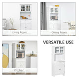 Buffet and Hutch Storage Unit - Elegant White Wooden Cupboard with Glass Door and Drawer for Kitchen Organization - Ideal for Dining and Living Room Essentials Display, 68.6W x 40D x 164Hcm