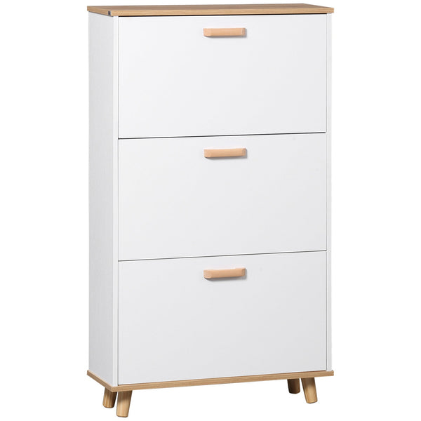 Slim Shoe Storage Cabinet with 3 Flip Drawers - Adjustable Shelves, 12 Pair Capacity - Space-Saving Organizer for Hallway