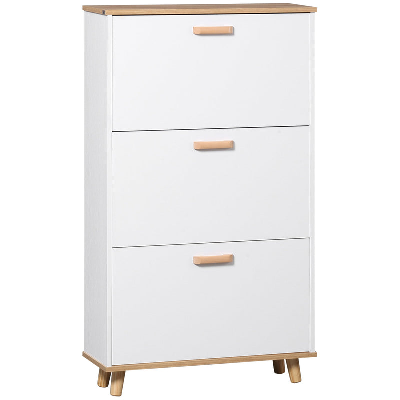 Slim Shoe Storage Cabinet with 3 Flip Drawers - Adjustable Shelves, 12 Pair Capacity - Space-Saving Organizer for Hallway