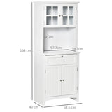 Buffet and Hutch Storage Unit - Elegant White Wooden Cupboard with Glass Door and Drawer for Kitchen Organization - Ideal for Dining and Living Room Essentials Display, 68.6W x 40D x 164Hcm