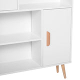 Modern White Sideboard Bookshelf - Free Standing Wooden Bookcase with Storage Shelves and Cabinets - Elegant Display Unit with Dual Doors for Living Room or Office Organization