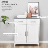 Freestanding Wooden Bathroom Floor Cabinet with 2 Drawers - Double Doors & Adjustable Shelf Storage Cupboard, Elegant White - Ideal for Organizing Toiletries and Linens
