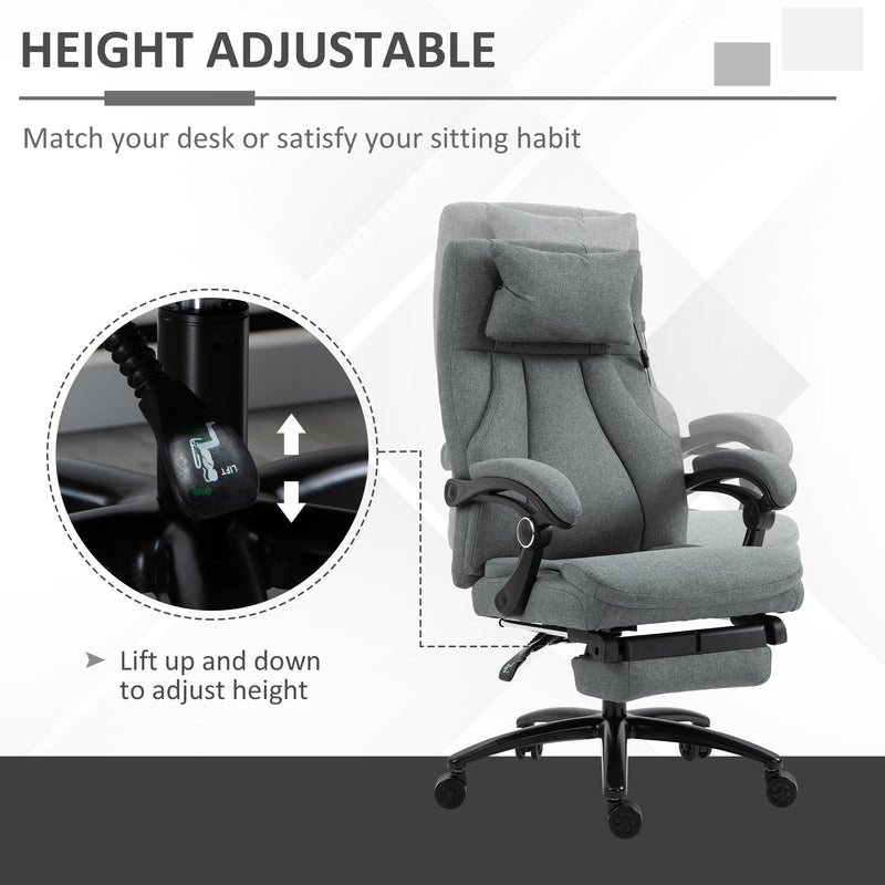 Ergonomic Executive Office Chair with 2-Point Removable Vibration Massage Pillow - USB-Powered Adjustable Height & 360° Swivel, Grey - Ideal for Stress Relief and Comfort in the Workplace