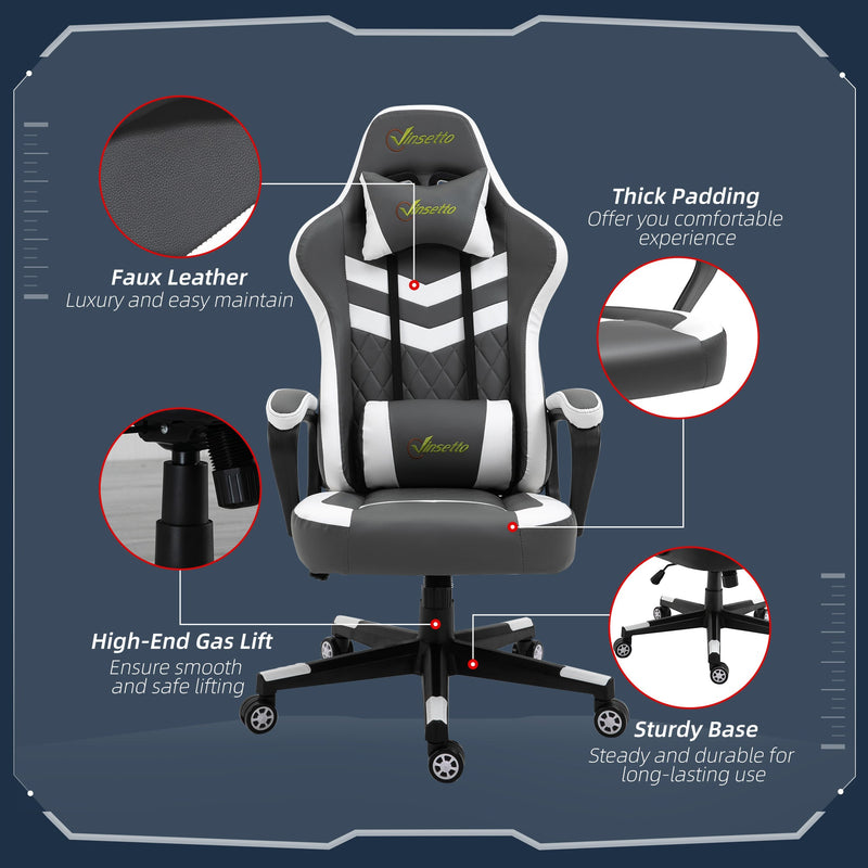 Ergonomic Racing-Style Gaming Chair - Adjustable Lumbar Support, Headrest, 360° Swivel, Durable PVC Leather - Comfortable Home Office Seating for Gamers and Professionals