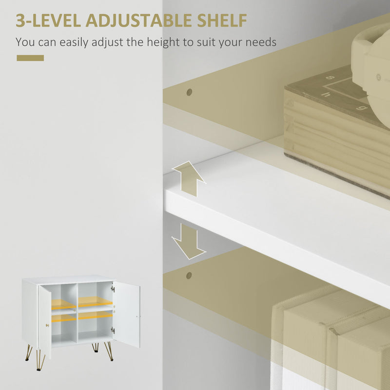 Slim White Storage Cabinet - Golden Hairpin Legs & Adjustable Shelves Sideboard - Ideal for Living Room, Dining Room & Hallway Organization