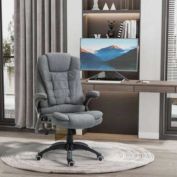 Heated Massage Recliner Chair - Linen-Feel Fabric with 360° Swivel & Six Massage Points - Comfortable Office Chair for Stress Relief