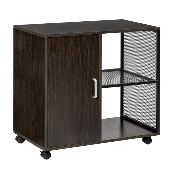 Mobile Printer Stand with Storage - Home Office File Cabinet on Casters, Walnut Brown - Space-Saving Organizer for Printing Supplies and Documents