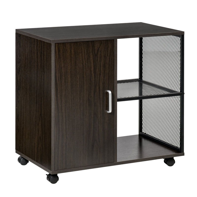 Mobile Printer Stand with Storage - Home Office File Cabinet on Casters, Walnut Brown - Space-Saving Organizer for Printing Supplies and Documents