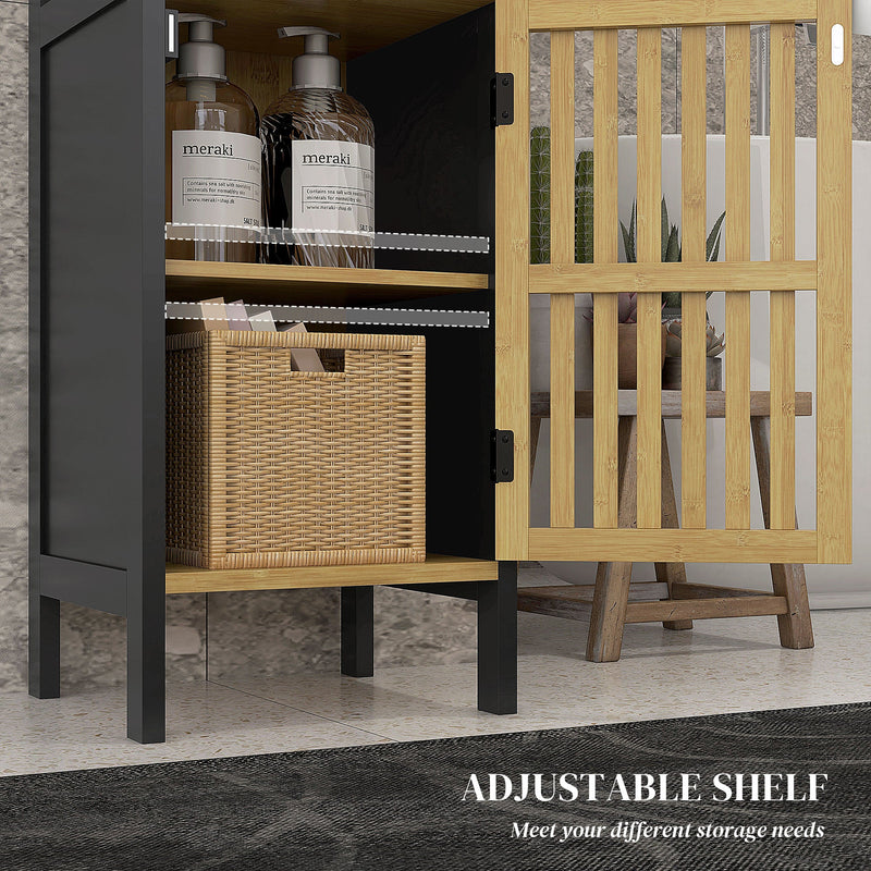 Slim Bamboo Bathroom Cabinet - Space-Saving Storage with Open Compartment and Adjustable Shelf - Ideal for Small Bathrooms and Tight Spaces