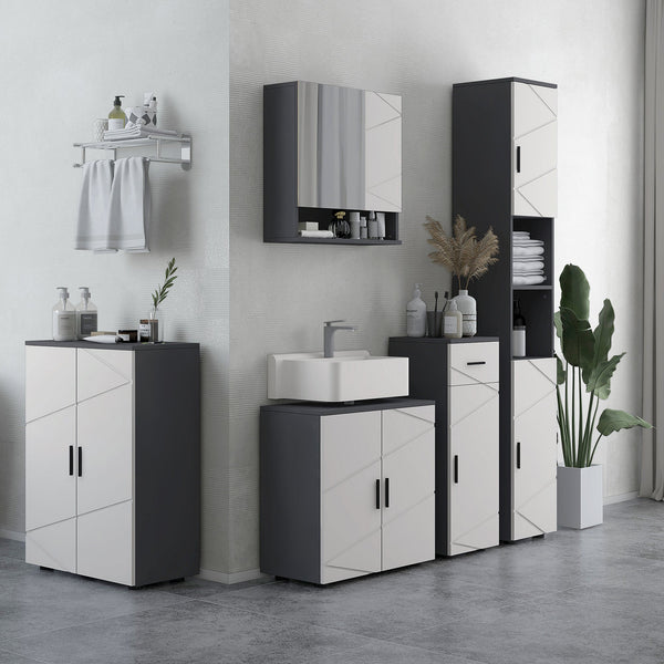 Under Sink Storage Cabinet - Bathroom Vanity Unit with Shelf, Double Doors, 60x30x60 cm in Light Grey - Ideal Space Saver for Bathroom Essentials