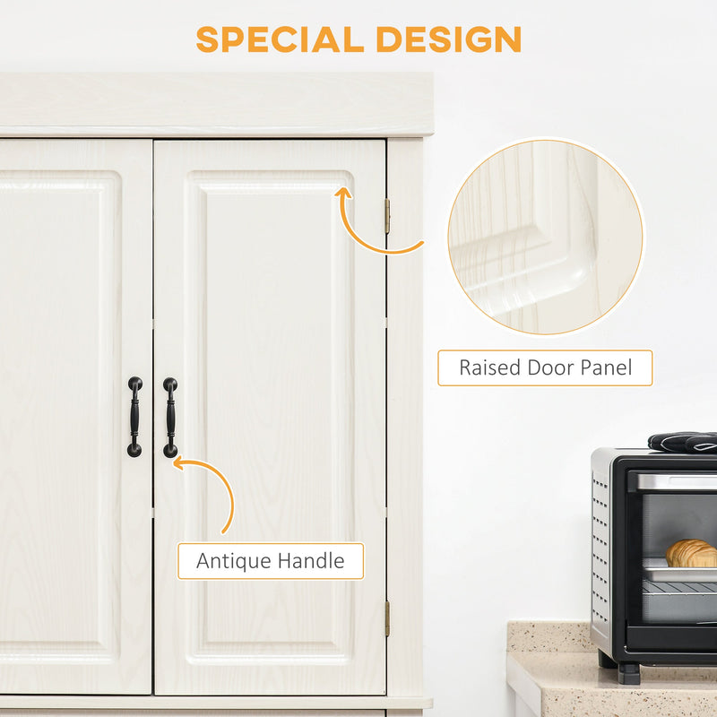 Freestanding 4-Door Kitchen Cupboard - Wide Drawer & Shelving Storage Cabinet, 180cm in White Wood Grain - Ideal for Organizing Living Room Clutter