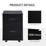 Rolling File Cabinet with Two Drawers - Mobile Storage Unit and Bedside Table in Black - Space-Saving Solution for Home and Office Organization