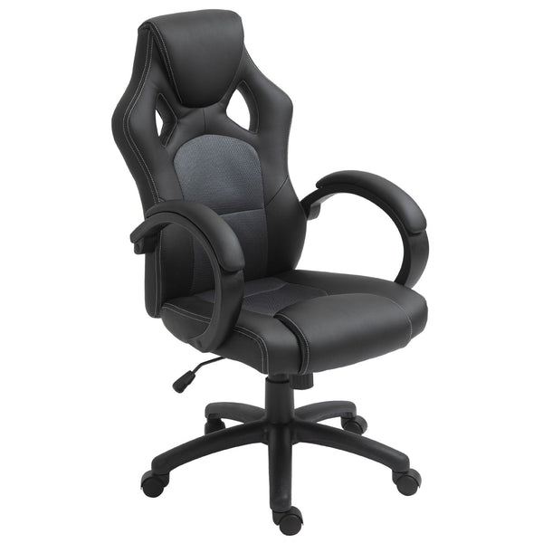 High-Back Swivel Office Chair - Faux Leather Ergonomic Computer Desk Seat with Wheels & Armrests - Comfortable Design for Home or Office Use