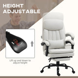 Ergonomic Heated Massage Office Chair with Footrest - Microfiber Reclining Computer Chair with Lumbar Support, Adjustable Armrests, Cream White - Comfort for Long Working Hours