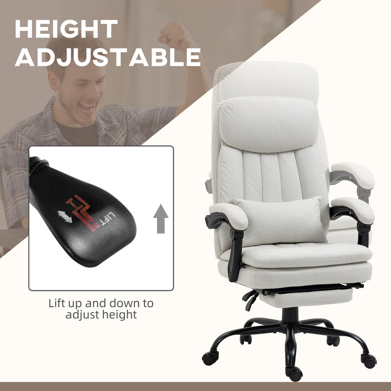 Ergonomic Heated Massage Office Chair with Footrest - Microfiber Reclining Computer Chair with Lumbar Support, Adjustable Armrests, Cream White - Comfort for Long Working Hours