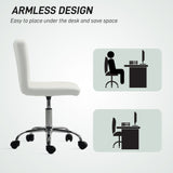 HOMCOM PU Leather Armless Office Chair, Modern Vanity Computer Swivel Chair with Rolling Wheels and Adjustable Height for Home Study, Bedroom, White