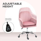 HOMCOM Velvet-Feel Tub Office Chair, with Seat Cushion - Dark Pink