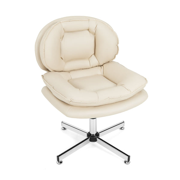 Home Office Desk Chair - Upholstered Double Padded Back and Seat in Beige - Comfortable Seating for Working Professionals