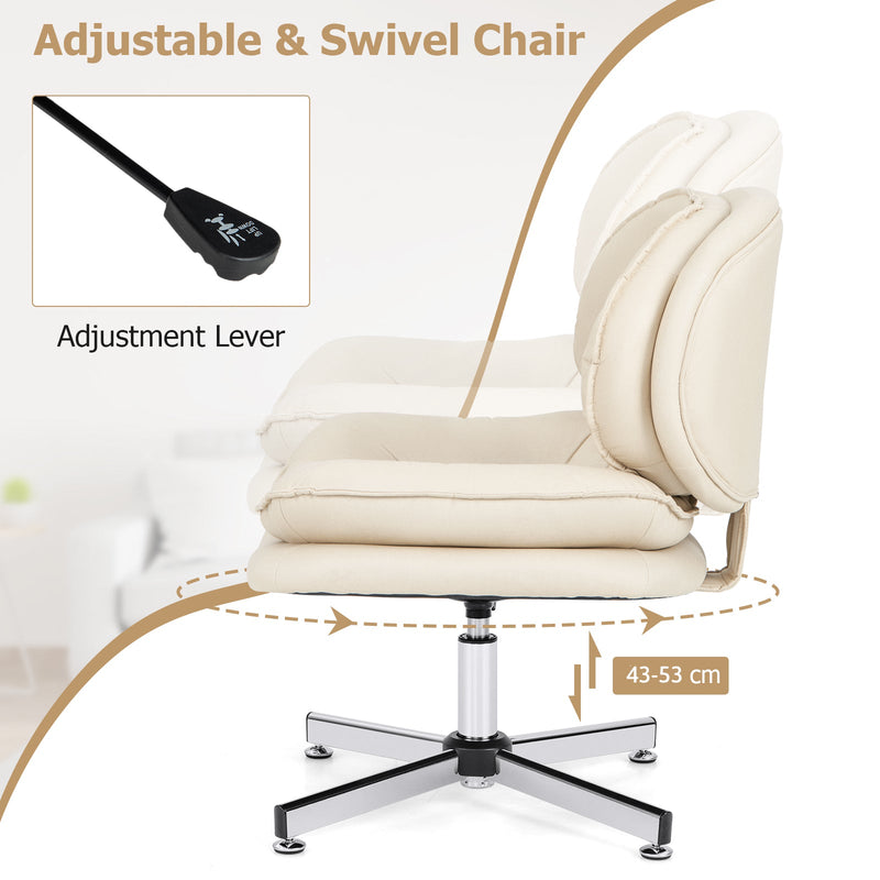 Home Office Desk Chair - Upholstered Double Padded Back and Seat in Beige - Comfortable Seating for Working Professionals