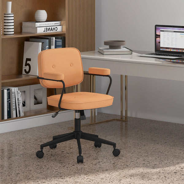 PU Leather Task Chair - Upholstered Swivel Chair with Rocking Backrest, Orange Hue - Ideal for Home Office and Extended Use