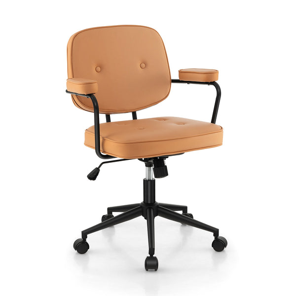 PU Leather Task Chair - Upholstered Swivel Chair with Rocking Backrest, Orange Hue - Ideal for Home Office and Extended Use